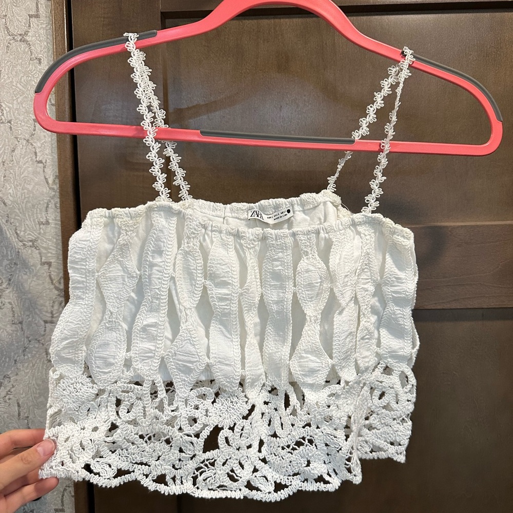 Zara White lace crop top